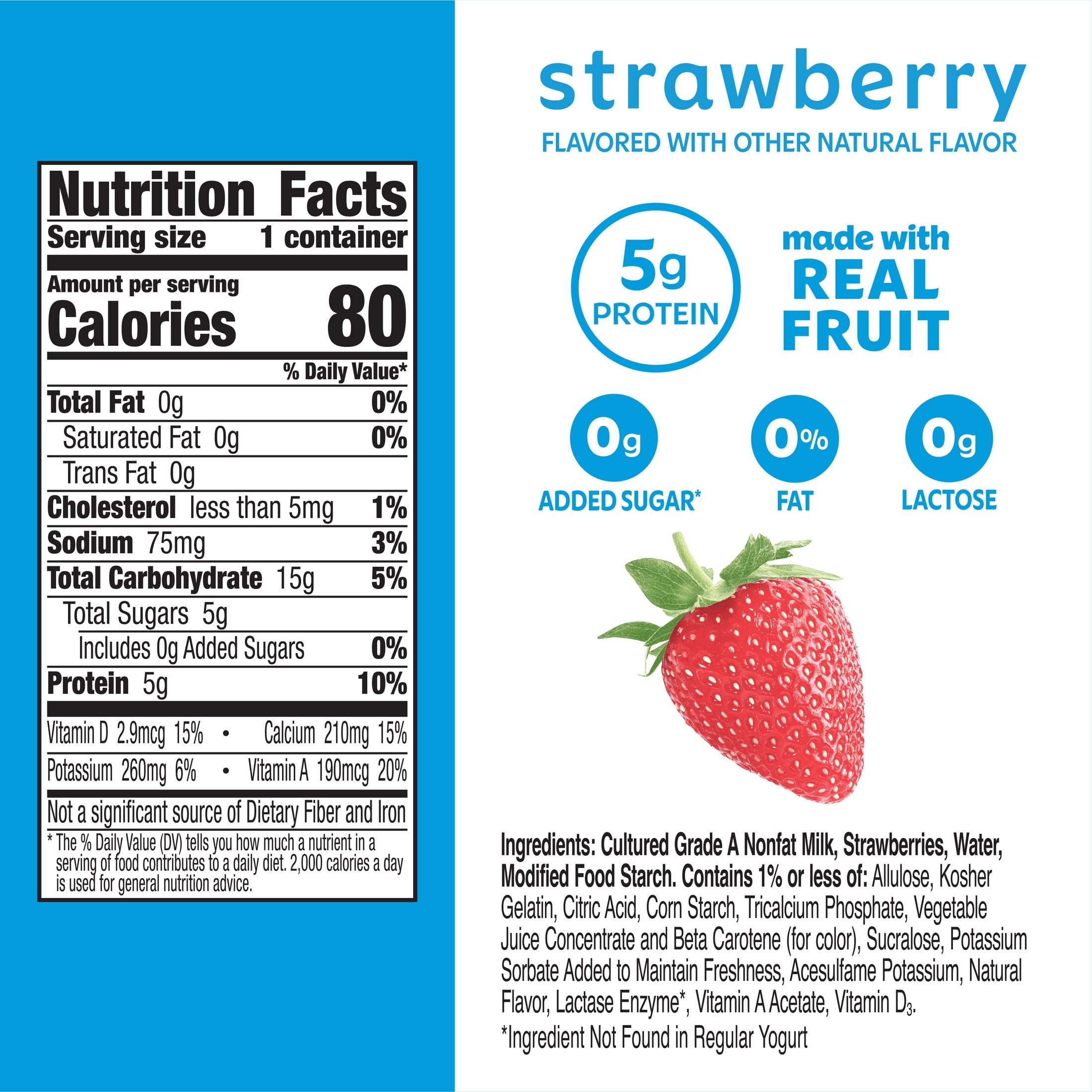 Yoplait Enjoy ZERO Strawberry Fat Free Yogurt Cup, 0g Added Sugar, Protein Snack, 6 oz