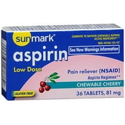 Sunmark Adult Low Dose Aspirin Cherry Chewable Tablets, 81 mg, 36 Count