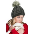 thumbnail image 2 of Terra Faux Fur Pom Pom Beanie Hat Thick Slouchy Cable Knit Soft Warm Micro Fleece Lined Unisex Stretches to Fit Most, 2 of 4
