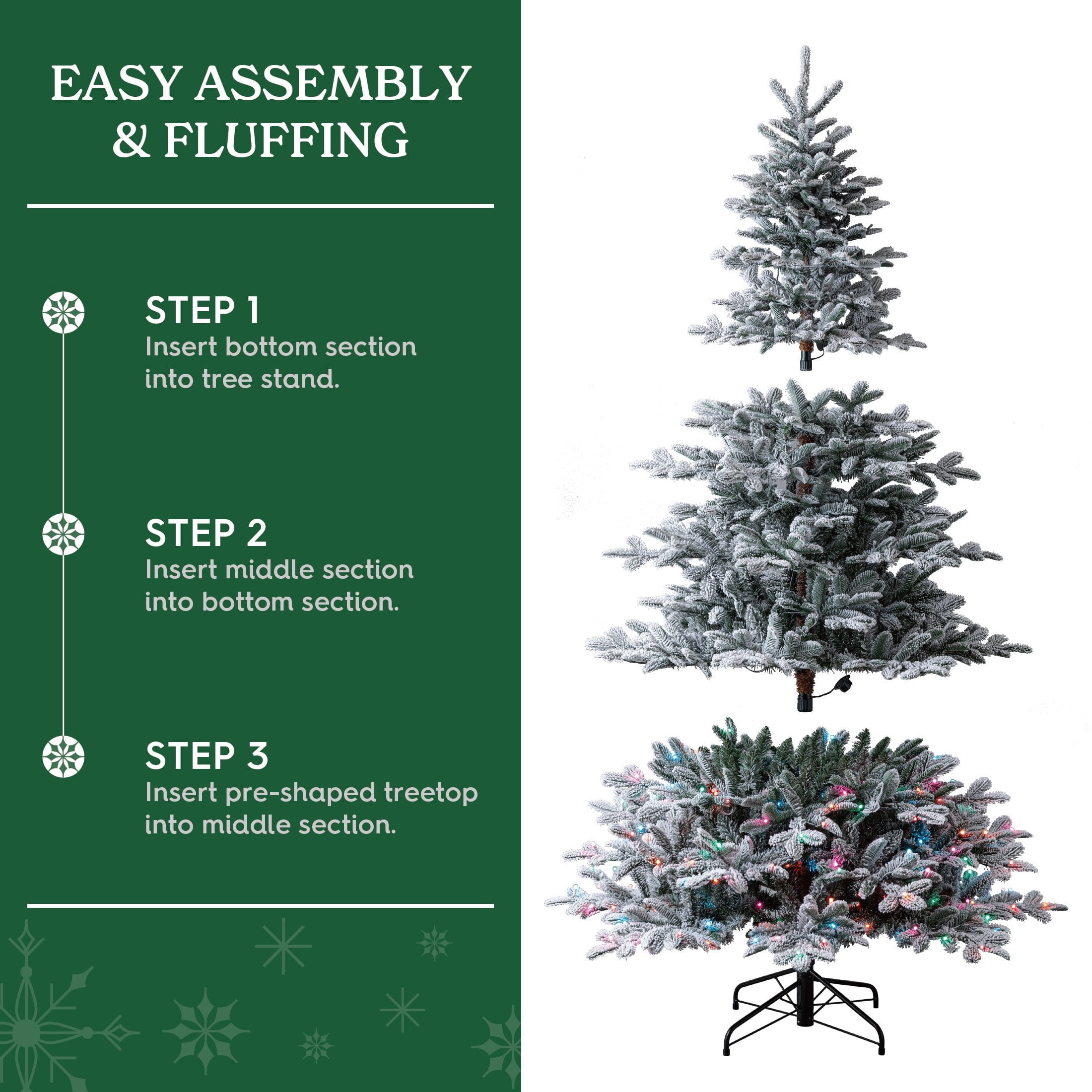 7.5' Pre-Lit Astoria Spruce Snow-Flocked Glitter Green Artificial Christmas Tree with LumaDazzle Color-Changing Twinkle LED Lights, Quick Set, and Stand, by Holiday Time