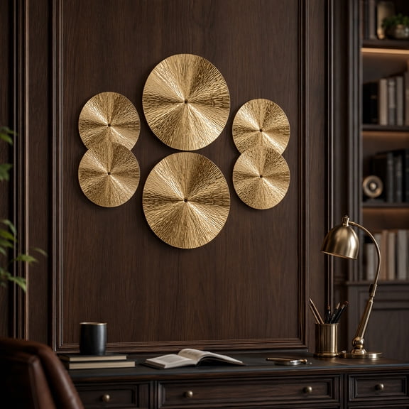 SEWACC 6pcs Golden Metal Disc Wall Hanging Decor Modern Sunburst Accent