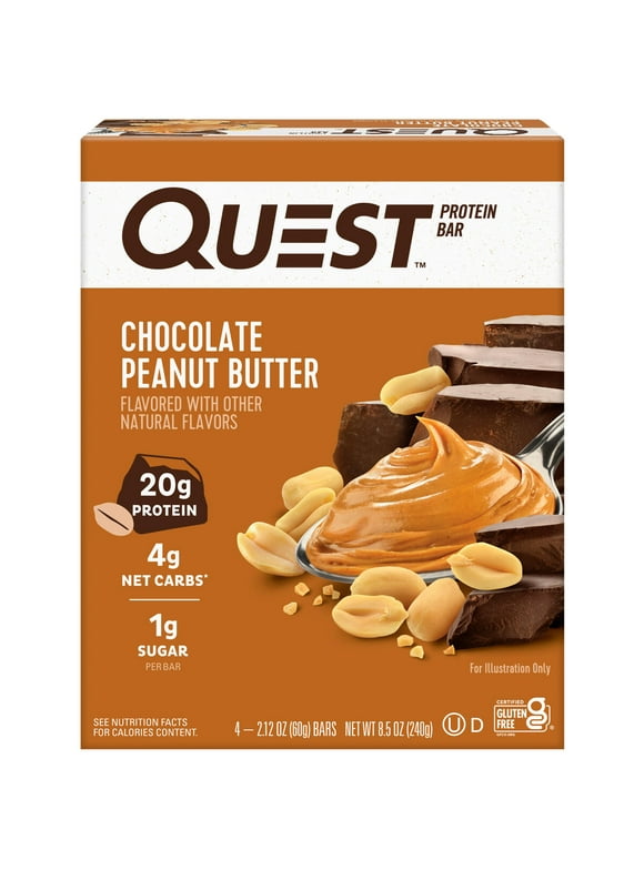 Quest Protein Bar, Gluten Free, Low Carb Chocolate Peanut Butter, 20g Protein, 4 Ct