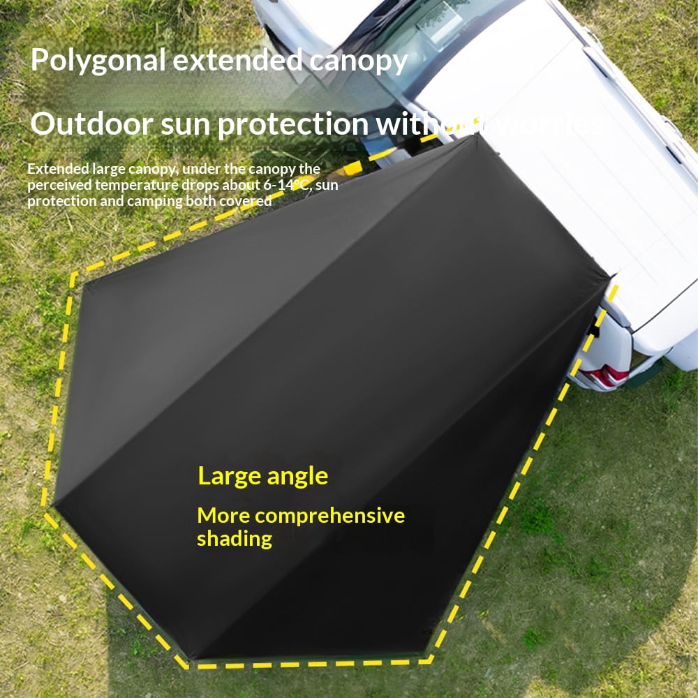 SUV Car Side Awning Roof Top Tent, Suction Cup UV Protection Sun Shade Shelter, Silver Coated Black Glue Waterproof Canopy, Portable Outdoor Camping Rear Car Tent for Travel Picnic Driving Tour