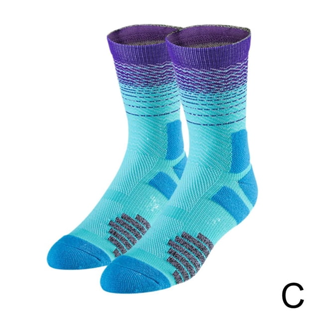 Mid-Calf Basketball Socks - Anti-Slip, Shock-Absorption, Towel Bottom, Gradient Color, Fits Shoe Sizes 38-45