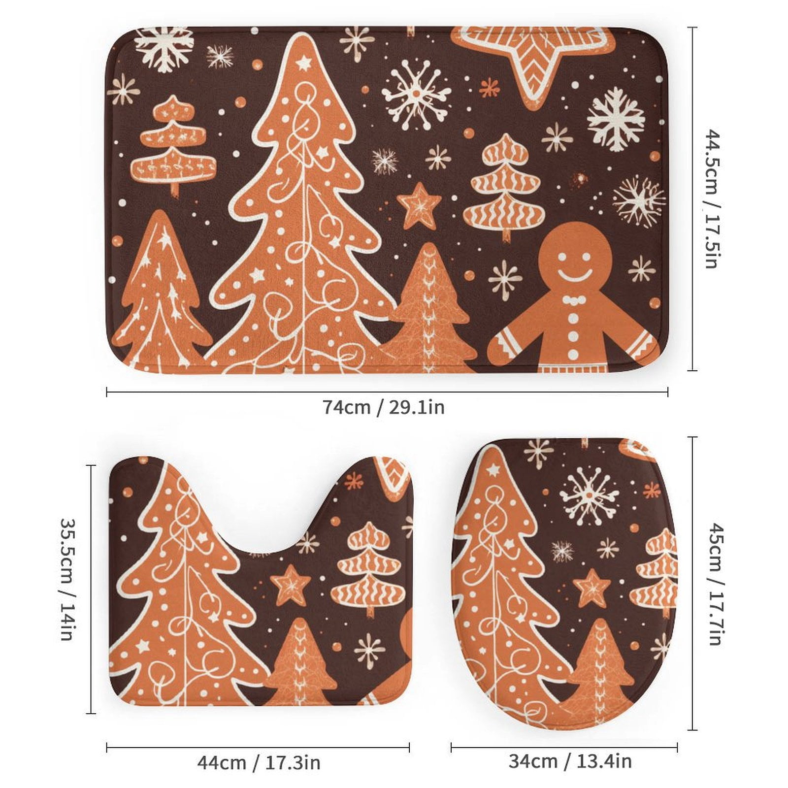 Ginger Christmas Tree 4 Pcs Bathroom Shower Curtain Set, Bathroom Sets with Rugs (Bath Mat, U Shape and Toilet Lid Cover Mat) and 12 Hooks,