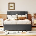 thumbnail image 3 of Harper & Bright Designs Full Size Platform Bed with Twin Trundle and 2 Drawers, Modern Linen Upholstery Bed Frame with Classic Headboard, Gray, 3 of 13