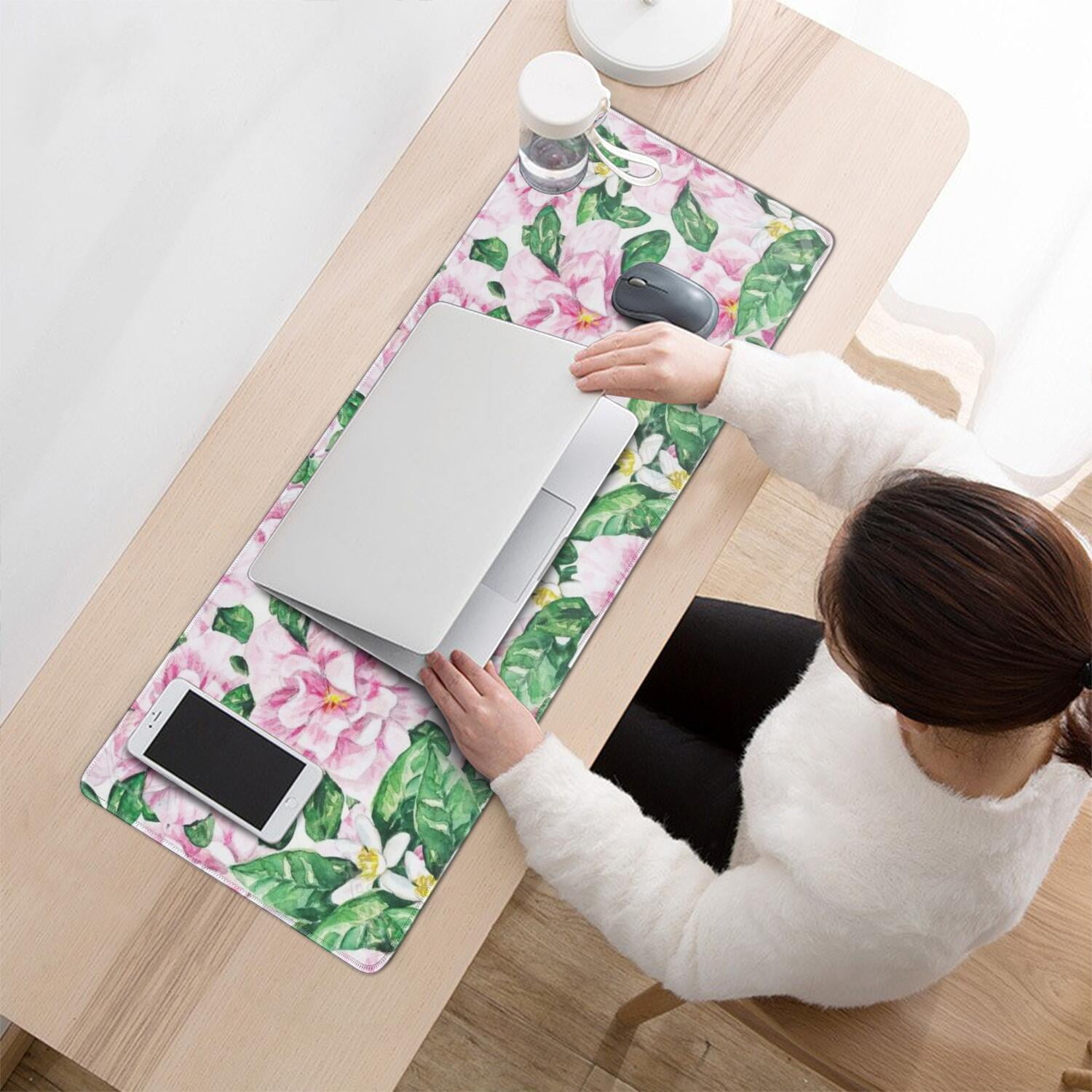Long Mouse Pads for Desk,Pioneer Flower Floral Print Pattern Desk Mats on Top Of Desks, Desk Mouse Pad Extra Large with 3mm Non-Slip Base and Stitched Edge for Gaming,Office,Work,Home 31.5"x11.8"