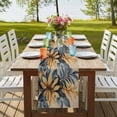 thumbnail image 4 of Navy Blue Brown 72 Inch Table Runner, Tropical Palm Leaves Vintage Farmhouse Dresser Scarf Cotton & Linen Tablerunner for Dining/Kitchen Island/Holiday Party Décor 13" x 72", 4 of 9