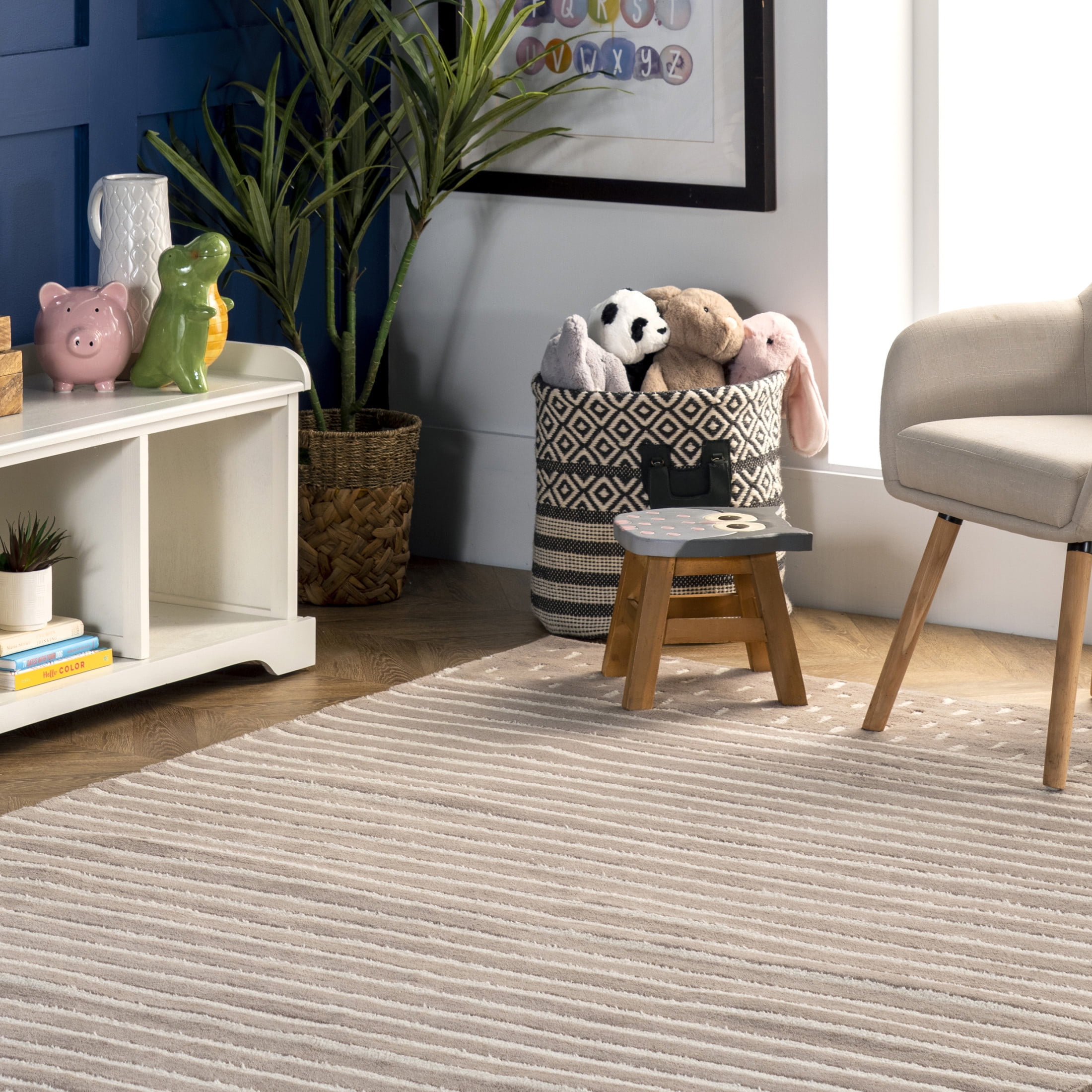 Rugs USA Mandia Striped Wool Area Rug, 3' x 5', Marlowe Taupe
