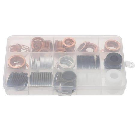 

190pcs 15 Sizes Copper Washer Set High Performance Copper Flat Washer Kit Multi-purpose Copper Flat Sealing Ring with Storage Box for Faucet Pipe Engine