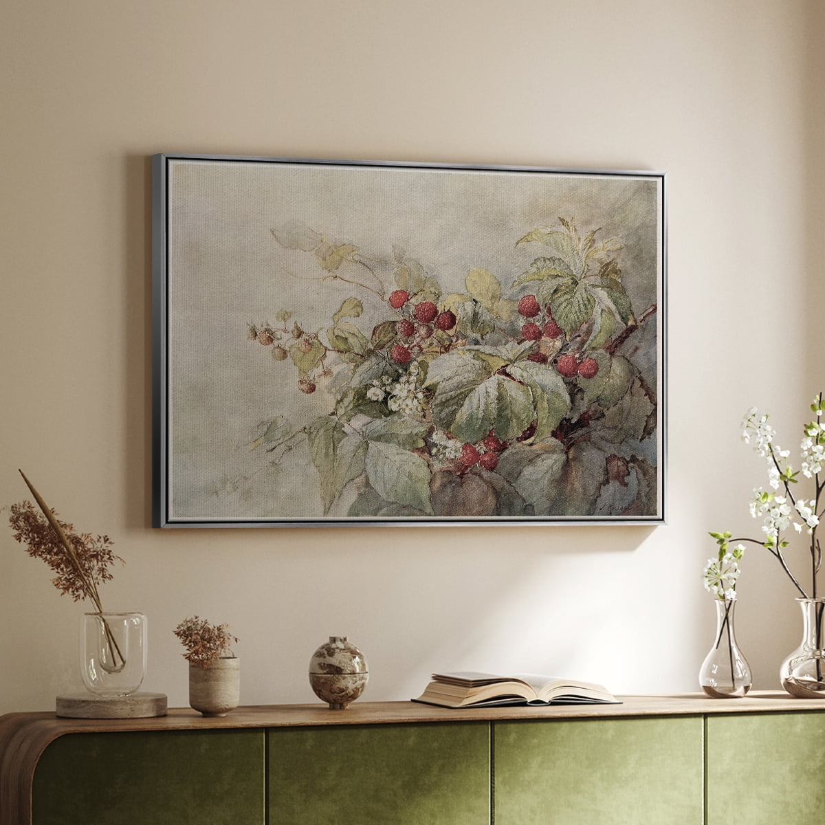 Vintage Botanical Print-V By Wexford Home Framed in Silver Wood Gallery Wrapped Canvas 25 in. x 37 in.