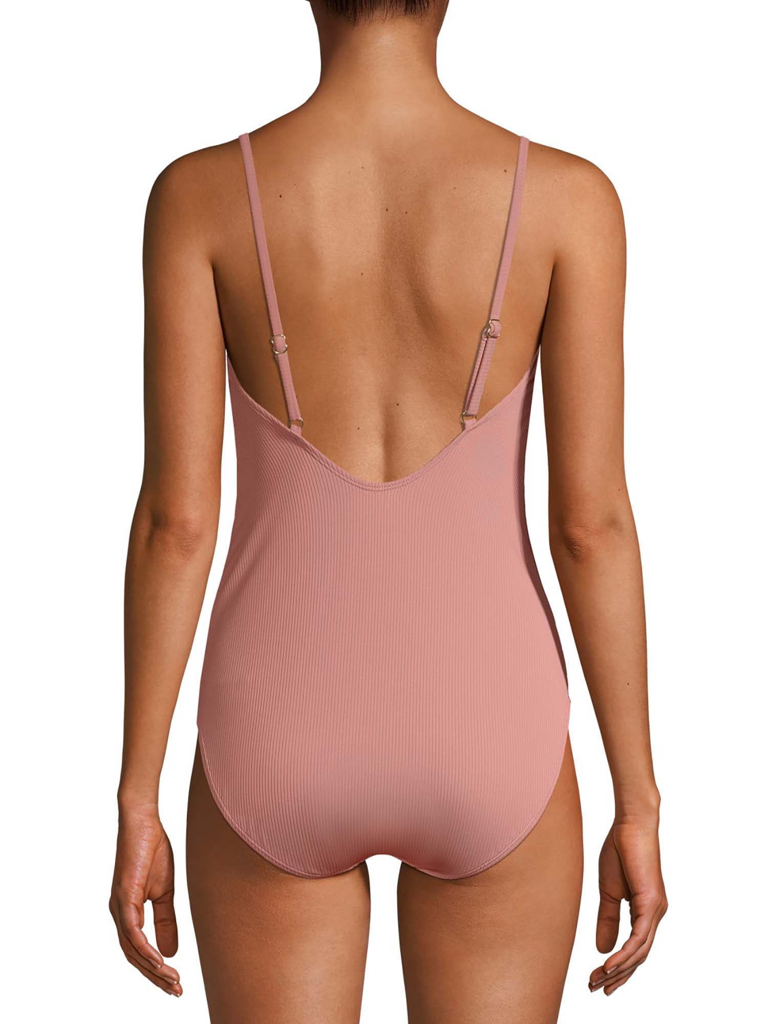 Juniors Cinch Side Ribbed Texture One Piece Swimsuit