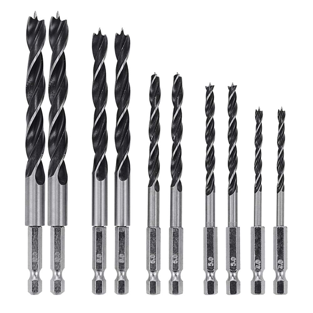 10PCS Black 6mm 1/4" Drill Bit Set High Speed Steel Length Twist Drill Bits Tool 