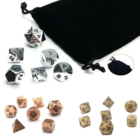 Metal Combo Dice - 7Pcs/set Antique Metal Polyhedral Dice w Bag DND RPG MTG Role Playing Board Game