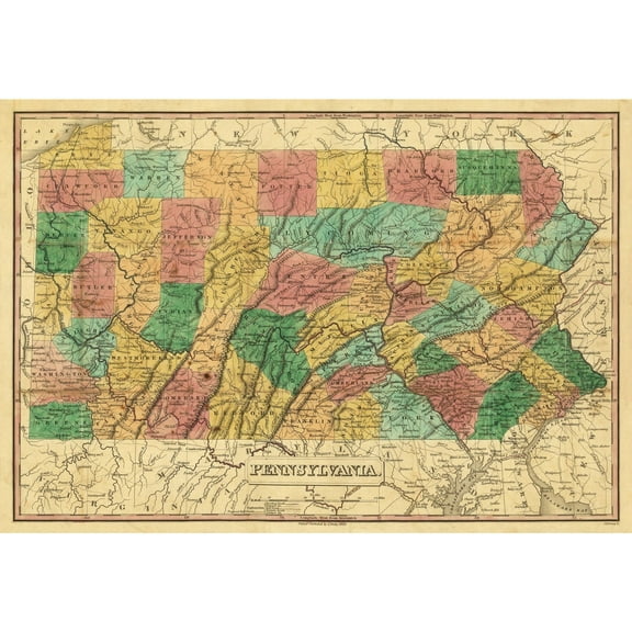 Historic State Map - Pennsylvania - Finley 1829 - Vintage Wall Art