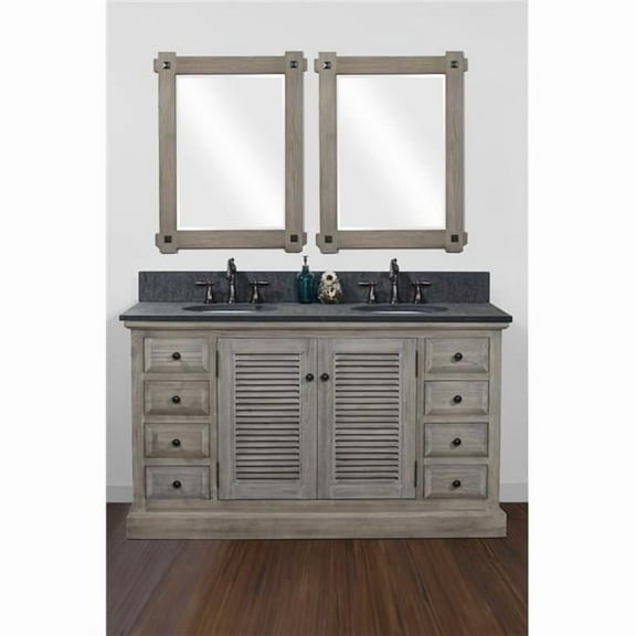 InFurniture WK1960-MG TOP 60 in. Solid Recycled Fir Double Sink Vanity With Polished Textured Surface Granite Top-No Faucet
