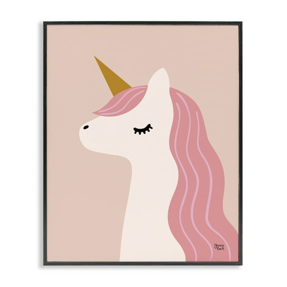 Stupell Industries Peach Pastel Unicorn Fantasy & Sci-Fi Painting Black Framed Art Print Wall Art, 11 x 14