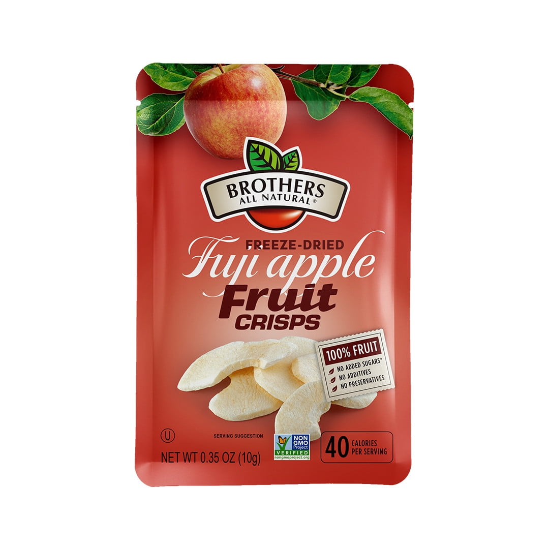 Brothers All Natural Freeze Dried Fruit Crisps, Fuji Apple, 0.35 Oz (Pack of 12), Made with 100% Fruit, Gluten Free, Soy Free, Vegan, Healthy Snack, Lunch Box Ready | Packaging May Vary