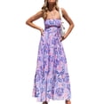 thumbnail image 1 of Vestido con estampado floral para mujer, sin tirantes, con hombros descubiertos, cintura alta, dobladillo con cinturón, costura, vestido largo de verano, 1 of 6