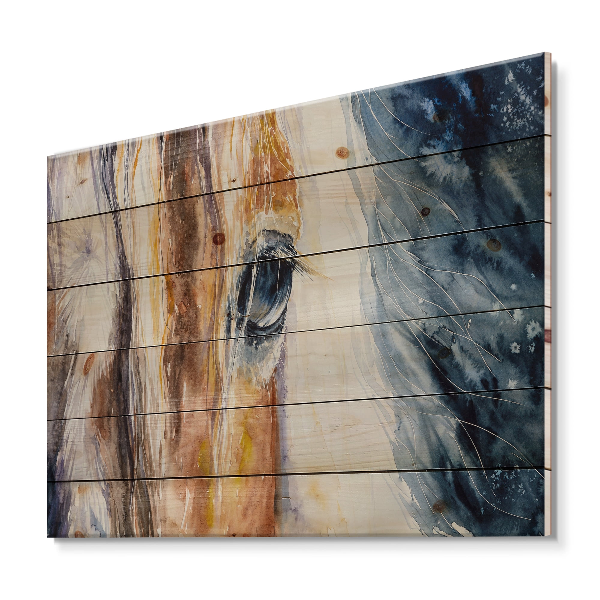Designart 'Abstract Close-Up of A Beautiful Horses Eye I' Farmhouse Print on Natural Pine Wood