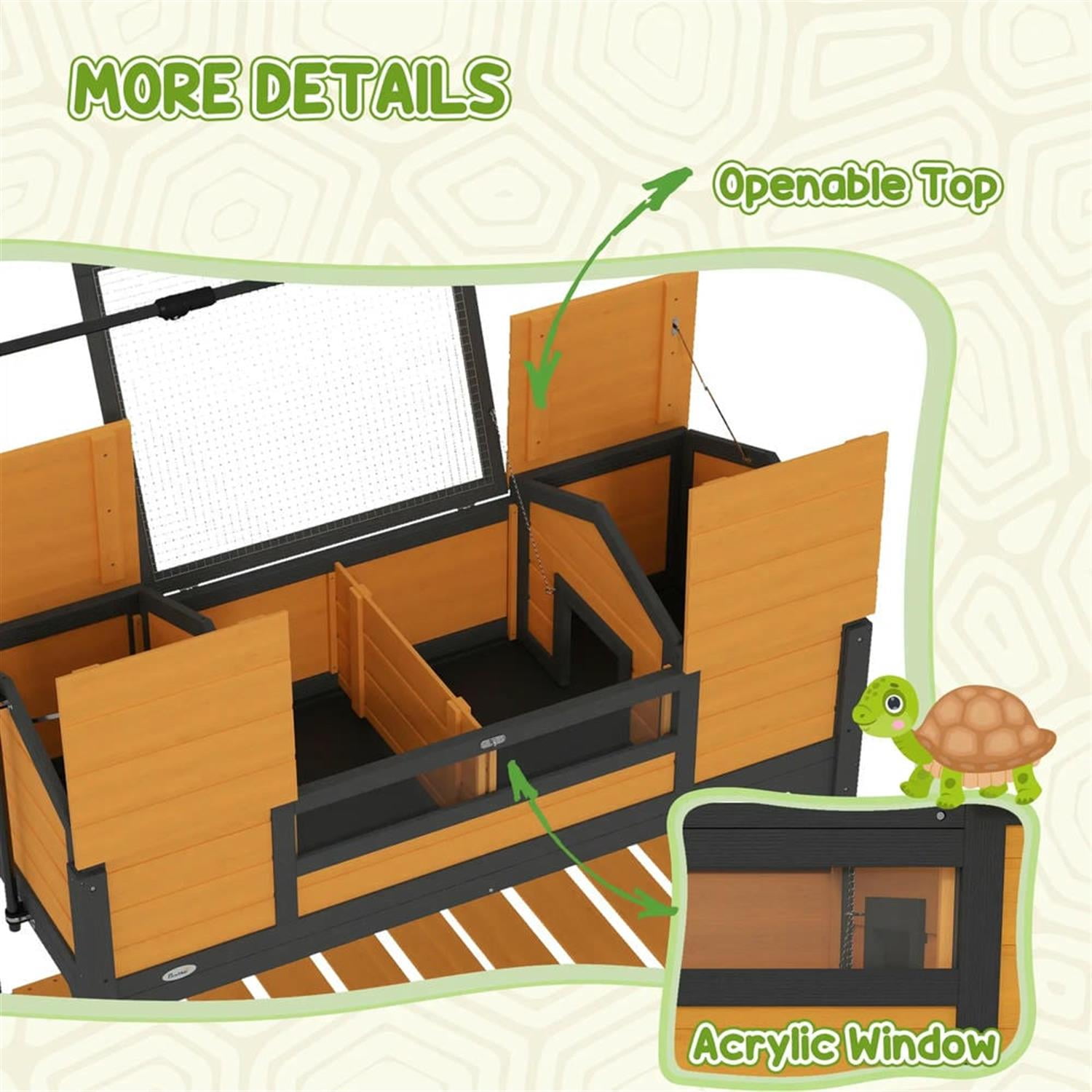 Demi Bonn 48" Wooden Tortoise House with Adjustable Lamp Holder, Shelf Storage, Reptile Cage Enclosure for Turtles, Lizards, Snakes, Small Animal Habitats, Yellow