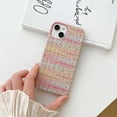 thumbnail image 5 of Minimalist Woven Leather Phone Case, Beige Aesthetics Case Cover for iPhone 15 14 13 12 11 Pro Max (Rainbow Woven,for iPhone 13), 5 of 10