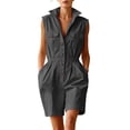 thumbnail image 2 of Yteetum Jumpsuits for Women Summer Turndown Collared Button Down Rompers Women Casual Solid Stand Collared Loose Lightweight Comfy Overalls, 2 of 9