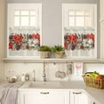 thumbnail image 4 of Red White Flower Kitchen Curtains and Valances Set, Pine Cone Winter Snowflake Christmas Vintage Letter Rod Pocket Window Valance Window Curtain Panels for Living Room Bedroom, 27.5x36in, 3 Pieces, 4 of 7