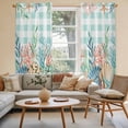 thumbnail image 2 of Summer Coastal Kitchen Curtain for Berdoom Living Room Cafe 72 Inch Length, Watercolor Corals Shells Starfish Green Plaid Tiers Curtains Light Filtering Drapes Window Treatment 2 Panels 52"Wx72"L, 2 of 8