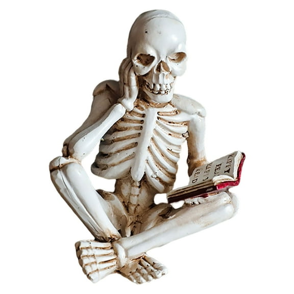 Reading Skeleton Figurine, Resin Book Lover Statue Home Study Decoration