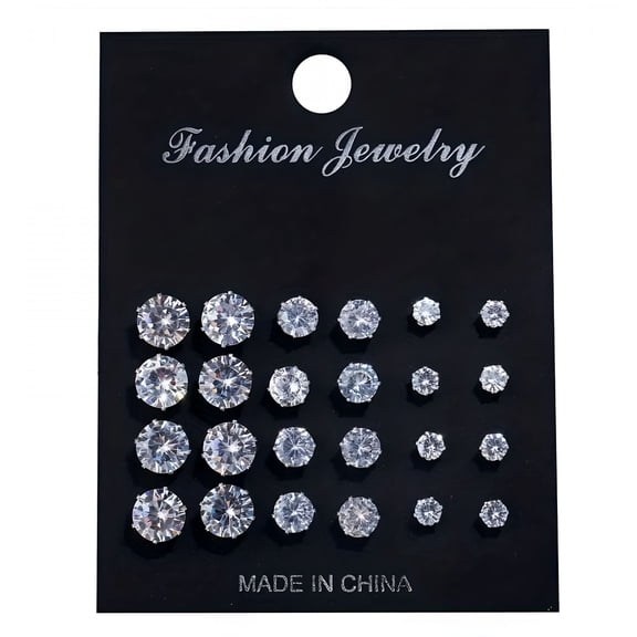 DESIGNICE 12 Pairs Cubic Zirconia Stud Earrings Set for Men and Women, Large Medium Small Sizes, Classic Hypoallergenic Jewelry for Daily Wear and Special Occasions