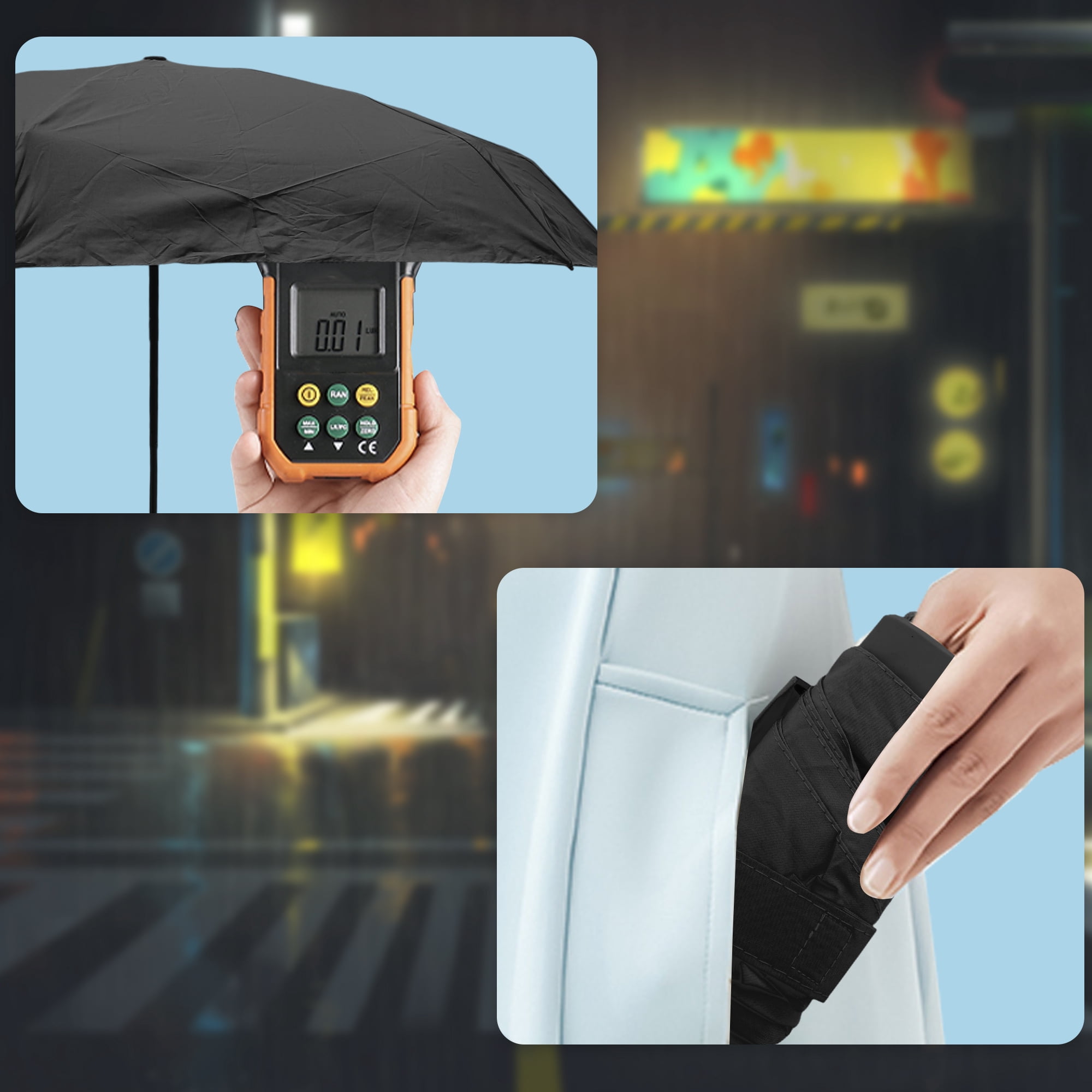 Unique Bargains Mini Windproof Folding Lightweight Umbrella Black