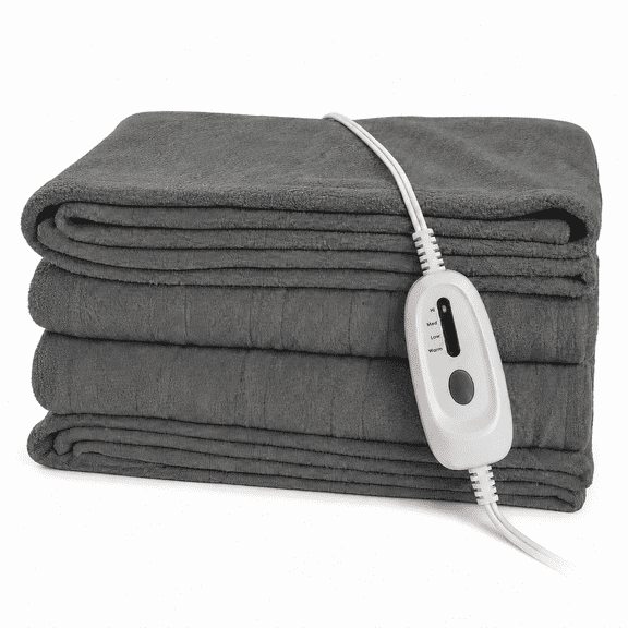 SUNNY HEAT Electric Heated Blanket, 72'' x 84'', Comfortable Polar Fleece, Light Grey