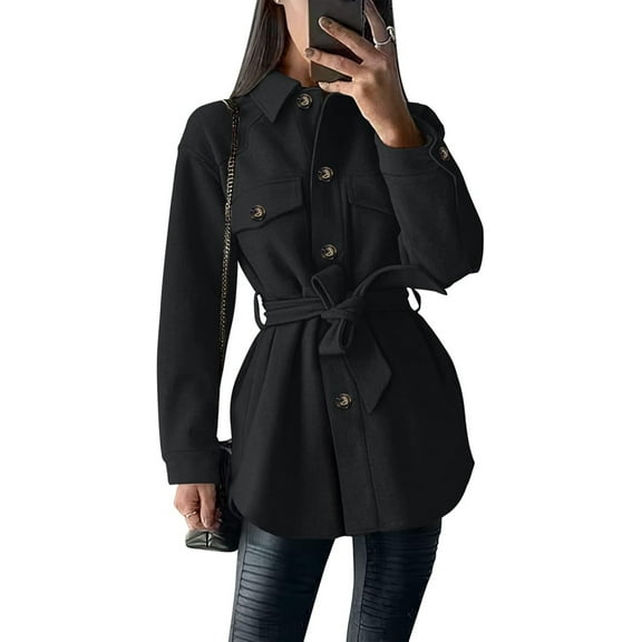 FUNING Women's Fall Fashion Winter Trench Coats Lapel Button Down Peacoat Belted Outerwear Casual Jackets