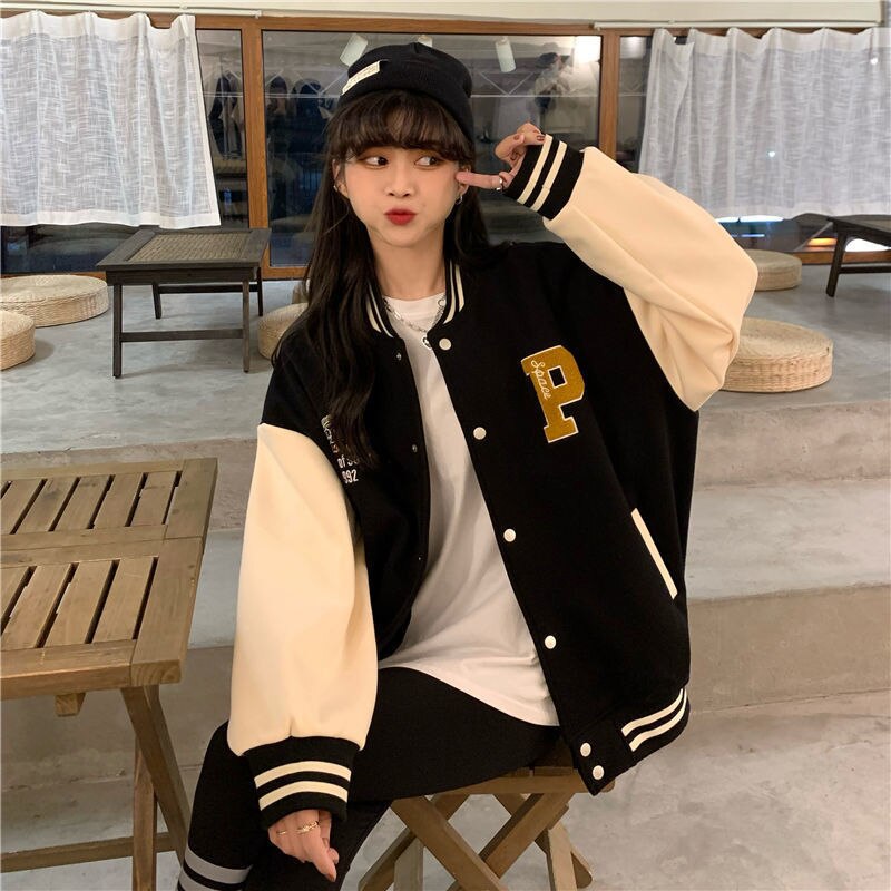 DanceeMangoo Women's Coat Fashion Korean Loose Sports Baseball