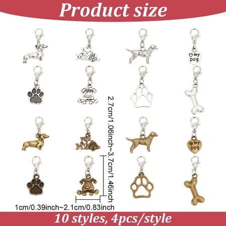 1set style Alloy Decoration with Lobster Claw Clasps Dog Paw Print & Bone & Dog Antique Bronze & 27~37mm 8 style 4pcs/style 32pcs/set