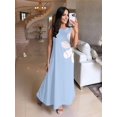 thumbnail image 6 of Women Casual Sleeveless Dresses Crewneck Patchwork Floral Midi Dress Light Blue S, 6 of 8