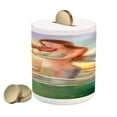 thumbnail image 1 of Mermaid Piggy Bank, Mermaid Playing Violin at Sunset View Colorful Realistic Design Soft Dreamlike, Ceramic Coin Bank Money Box for Cash Saving, 3.6" X 3.2", Multicolor, by Ambesonne, 1 of 4