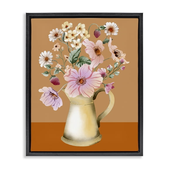 Stupell Industries Garden Florals in Jug Plants & Flowers Painting Black Floater Framed Canvas Art Print Wall Art, 17 x 21