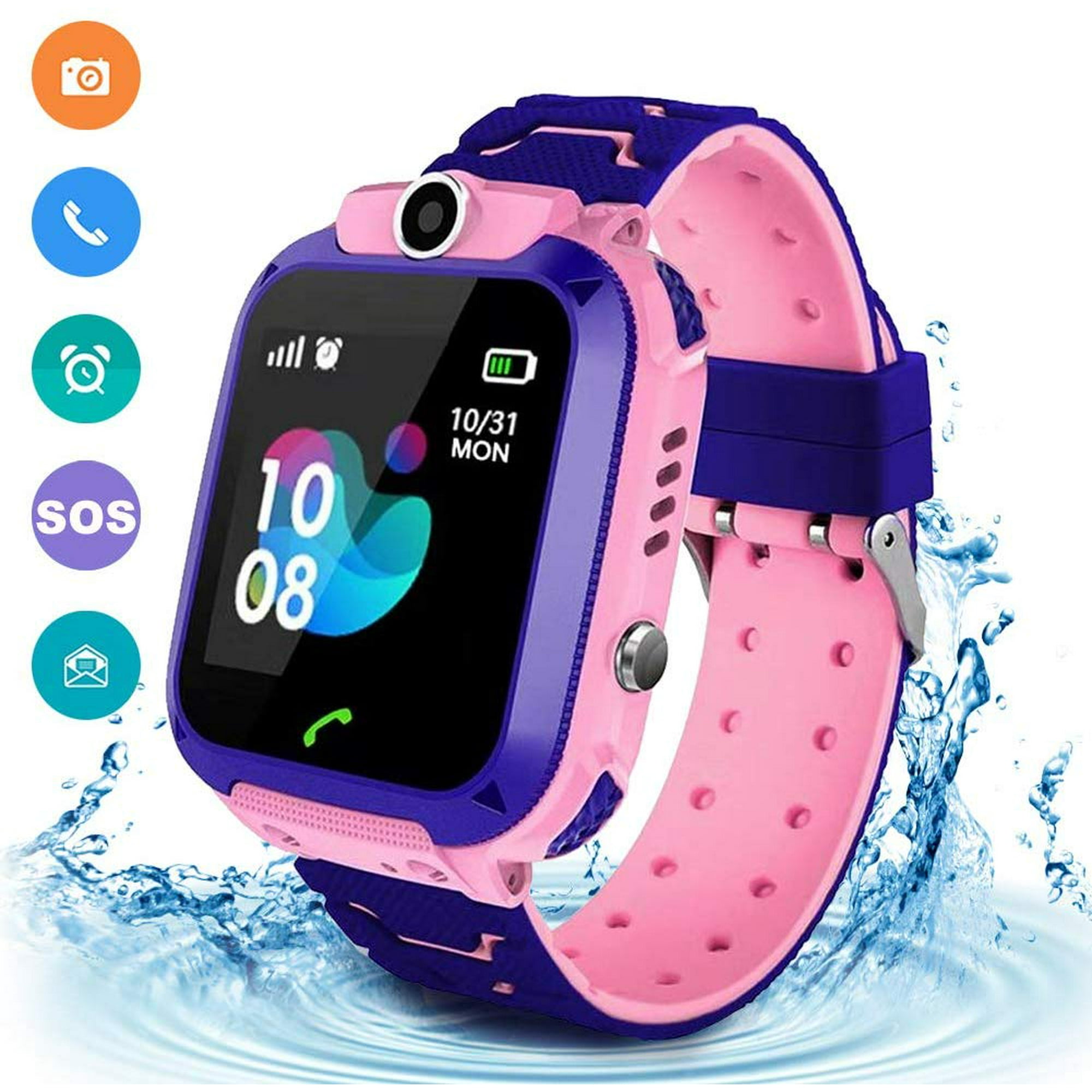 Amerteer Waterproof Kids Smart watch Smart watch for Kids with GPS Quick Dial SOS Call Camera Anti Lost Calling Phone Watches Birthday Gift Game Watch for Boys and Girls Pink and Blue Walmart