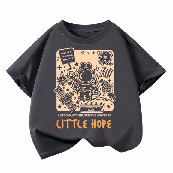 KHONTS Kids Graphic Printed Short Sleeve T Shirts Boys Girls Summer Crew Neck Tops,Size 3-10 Years Grey 160