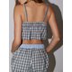 thumbnail image 5 of Lucakuins Conjunto de pijamas para mujer, 2 piezas, ropa de descanso, camisolas a cuadros, camisetas sin mangas recortadas y pantalones cortos con cordón, trajes de dormir Lucakuins moda, 5 of 8