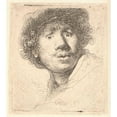 thumbnail image 2 of Rembrandt van Rijn 12x13 Gold Ornate Wood Frame and Double Matted Museum Art Print Titled - Rembrandt in a Cap, Open Mouthed and Staring; Bust in Outline (1630), 2 of 4