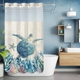 thumbnail image 2 of Summer Marine Life No Hook Shower Curtain with Snap in Liner Ocean Sea Turtle Starfish Coral Vintage Waterproof Bathroom Shower Curtain with See Through Top Window for Bathtub 54" x 78", 2 of 9
