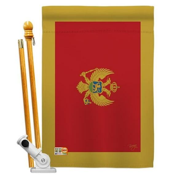 Breeze Decor BD-CY-HS-108249-IP-BO-D-US15-BD 28 x 40 in. Montenegro Flags of the World Nationality Impressions Decorative Vertical Double Sided House Flag Set with Pole Bracket & Hardware