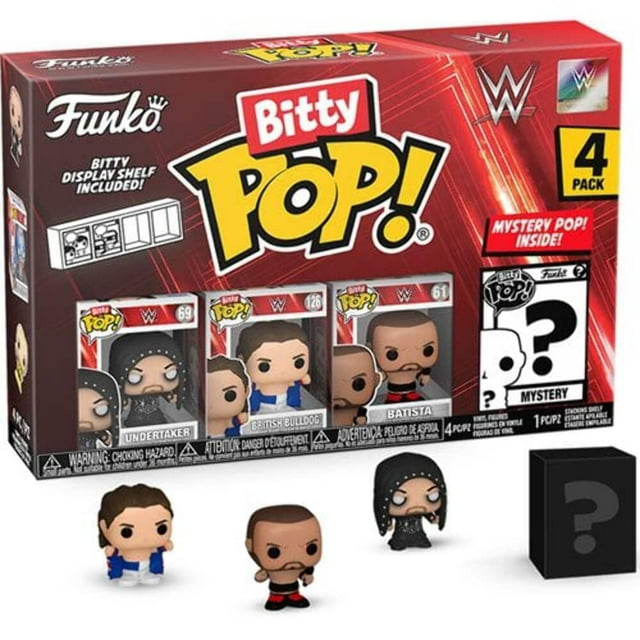 Paquete de 4 minijuguetes coleccionables Funko Bitty Pop! WWE con funda