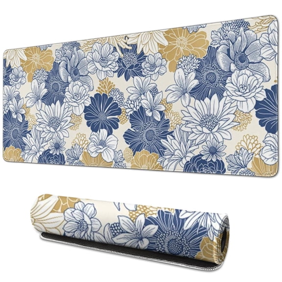 Long Mouse Pads for Desk,Pioneer Flower Floral Print Pattern Desk Mats on Top Of Desks, Desk Mouse Pad Extra Large with 3mm Non-Slip Base and Stitched Edge for Gaming,Office,Work,Home 31.5"x11.8"
