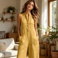 thumbnail image 6 of VV AVEORS Wide Leg Jumpsuits For Women Sleeveless Half Button Up Stand Collared Linen Jumpsuits Loose Casual Long Overall With Pockets Yellow L, 6 of 8