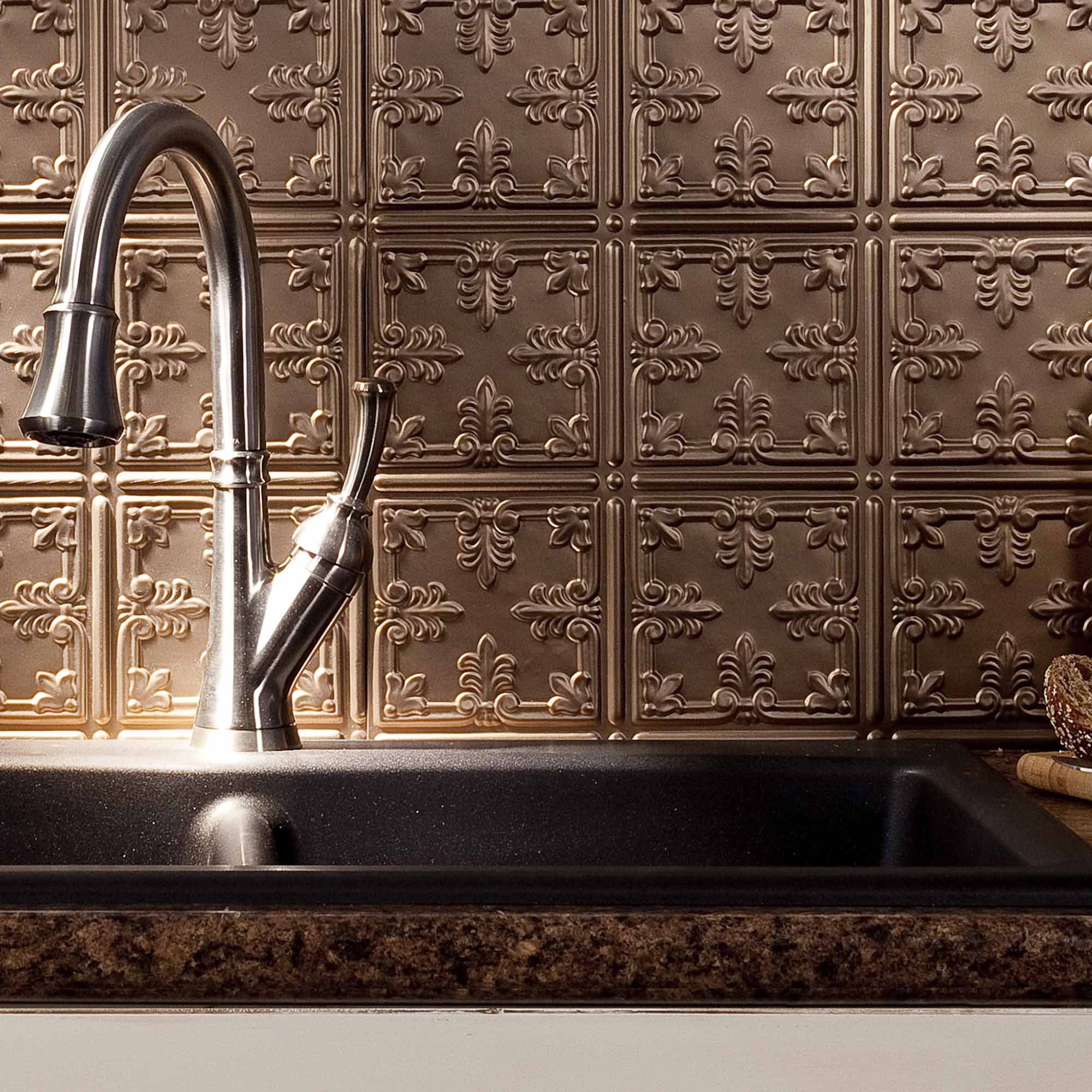 FASÄDE Traditional Style/Pattern 10 Decorative Vinyl 18in x 24in Backsplash Panel in Copper Fantasy (5 Pack)