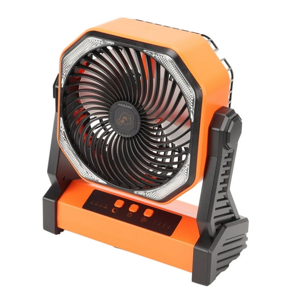 Ventilateur de Camping Extérieur, Rechargeable par USB à 4 Niveaux, Batterie 20000 mAh, Rotation à 270 Degrés, Ventilateur de Tente Extérieur pour Sites Industriels, Noir, Orange